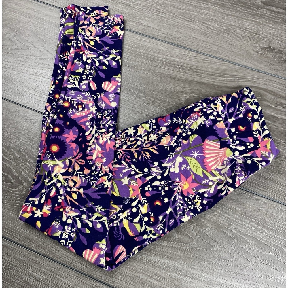 Lularoe Women's Pull On Floral Pattern Leggings Purple One Size